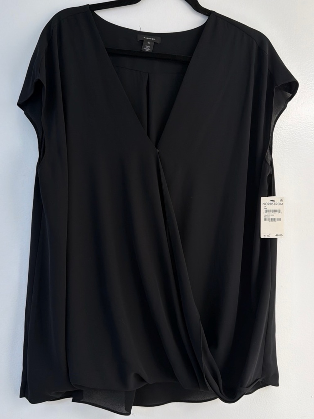 Vince Camuto Black Surplice Draped Blouse
